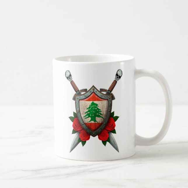 Den slitna libanesiska flagga skyddar och svärd kaffemugg (Höger)