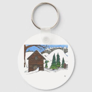 Den snöig kabinen nyckelring