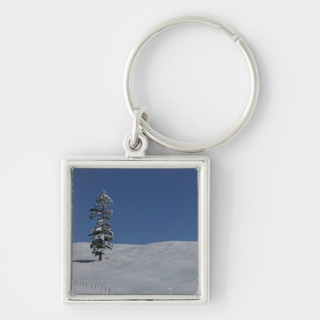 Den snöig kalla vintern landskap 4 fyrkantig silverfärgad nyckelring (Framsidan)