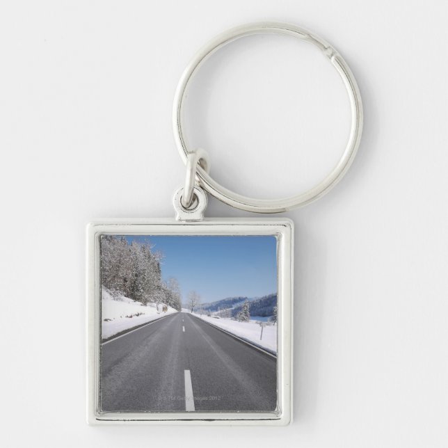 Den snöig kalla vintern landskap 5 fyrkantig silverfärgad nyckelring (Framsidan)