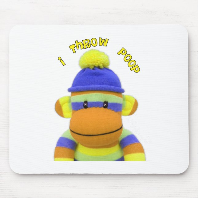 Den sock monkey"kastar jag Poop" Musmatta (Framsidan)