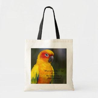 Den solConure papegojan (med text) hänger lös Tygkasse