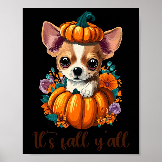 Den söta blommigten Pumpkin Chihuahua Hallo Poster (Framsidan)