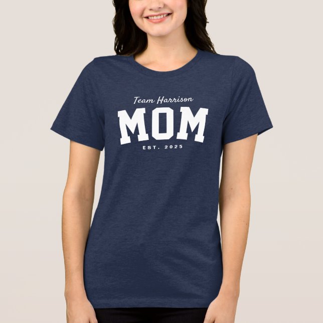 Den söta, enkla personligen, vit text för Team mam T Shirt (Framsida)