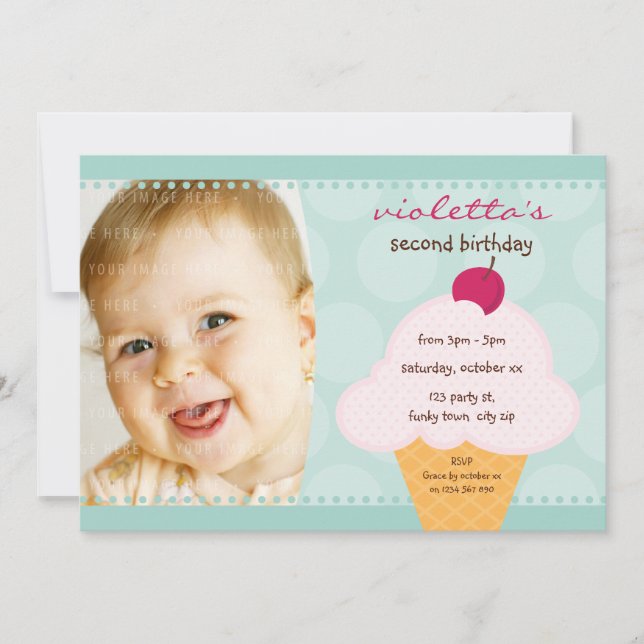Den söta glass-konen i barns födelsedag PARTY INBJ Inbjudningar (Framsida)