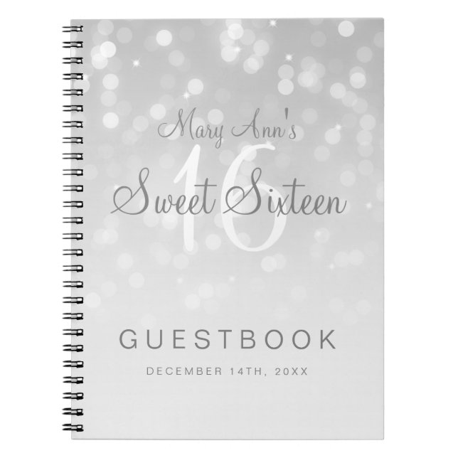 Den söta silverBokeh för 16 Guestbook gnistran Anteckningsbok Med Spiral (Framsidan)
