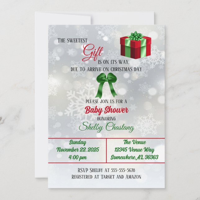 Den sötaste gåvans babyskor inbjudningar (Framsida)