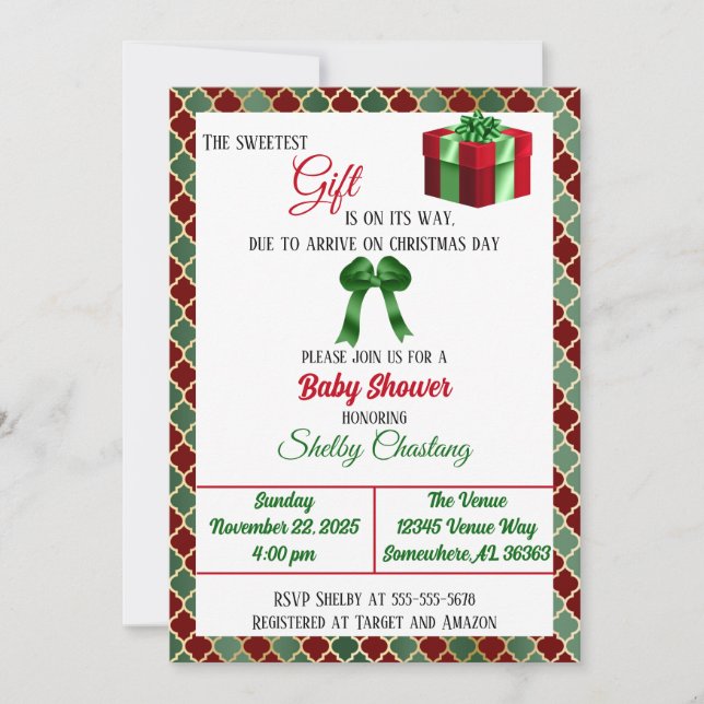 Den sötaste gåvans babyskor inbjudningar (Framsida)