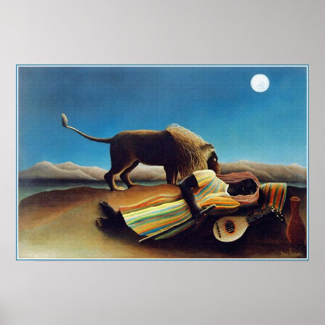"Den sovande zigenaren" av Henri Rousseau Poster (Framsidan)