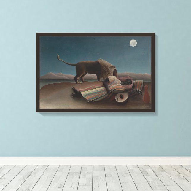 Den sovande zigenerskan av Henri Rousseau, Vintage Canvastryck (Insitu (trägolv))