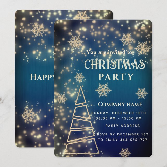 Den spännande julhelgen för snöflingor i guld inbjudningar (Fram/baksida)