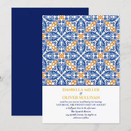 Den spanska blå Gulten Tile Mediterranean bröllop Inbjudningar