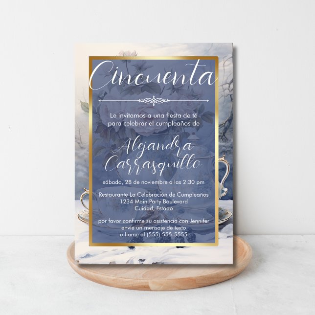 Den spanska Blommigten Elegant Tea Party 50:e föde Inbjudningar (Skapare uppladdad)