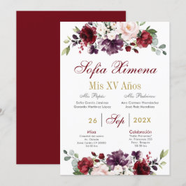 Den spanska burgundy-Blommigten Quinceanera Inbjudningar