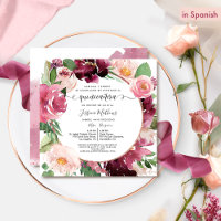 Den spanska Eleganten Burgundy Rosa Quinceanera