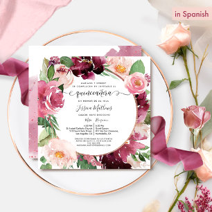 Den spanska Eleganten Burgundy Rosa  Quinceanera Inbjudningar