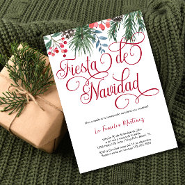 Den spanska Eleganten Gräs Red Script-julen Party Inbjudningar