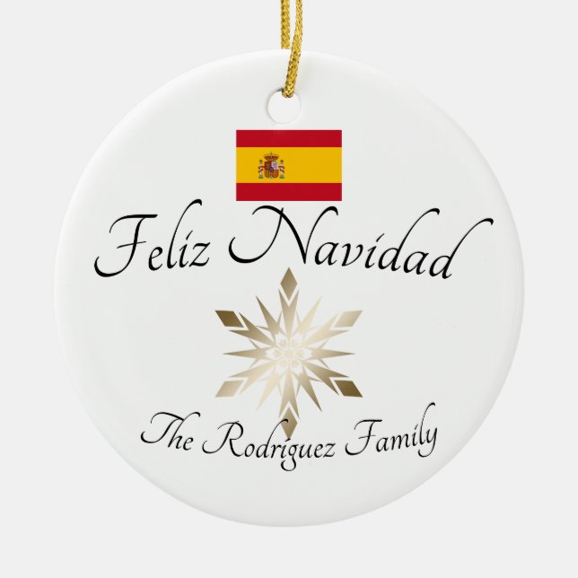 Den spanska familjen Namn Feliz Navidad Spanien Fl Julgransprydnad Keramik (Framsidan)
