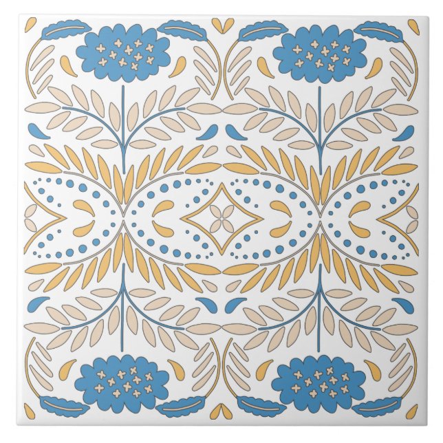 Den spanska Orangen Blue Rosa Blommigt Mediterrane Kakelplatta (Framsidan)