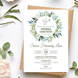 Den spanska Primera Comunion Greenery First Commun Inbjudningar