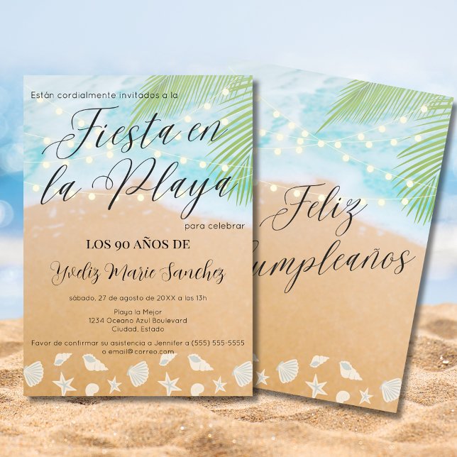 Den spanska Roligten Sandy Beach Ljus 90:e Födelse Inbjudningar (Skapare uppladdad)