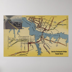 Den specificerade kartan av Norfolk-Portsmouth Poster