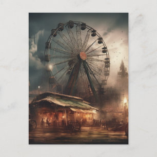 Den spökiga övergivna karnevalsparken Ferris Wheel Vykort