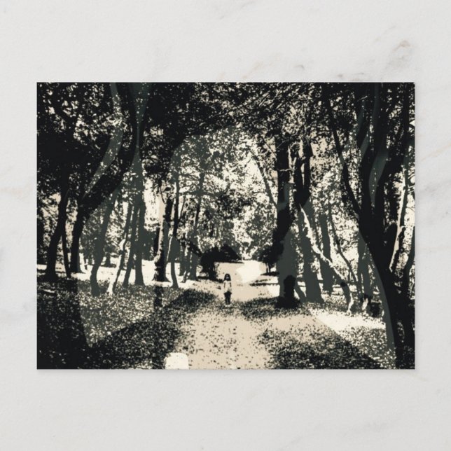 Den spöklika spöken i skogen avbildar vykortet vykort (Framsida)