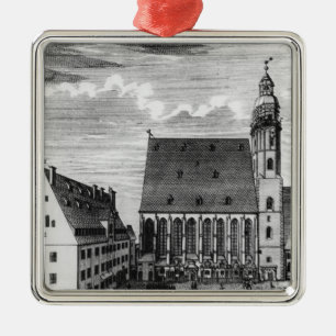 Den St Thomas kyrkan och skolar i Leipzig, 1723 Julgransprydnad Metall