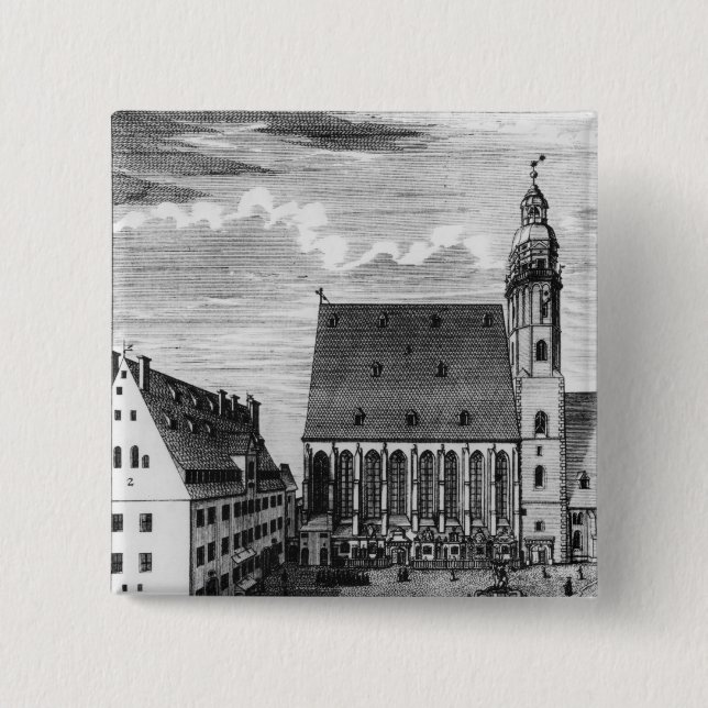 Den St Thomas kyrkan och skolar i Leipzig, 1723 Knapp (Framsida)