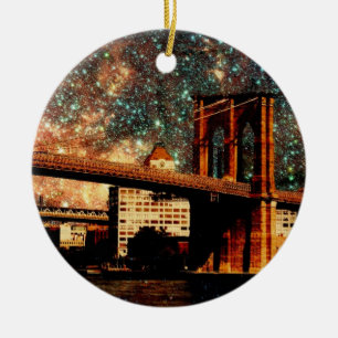 Den Starry natten Brooklyn överbryggar Julgransprydnad Keramik
