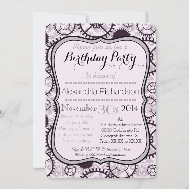 Den Steampunk klockan utrustar och den damastast Inbjudningar (Framsida)