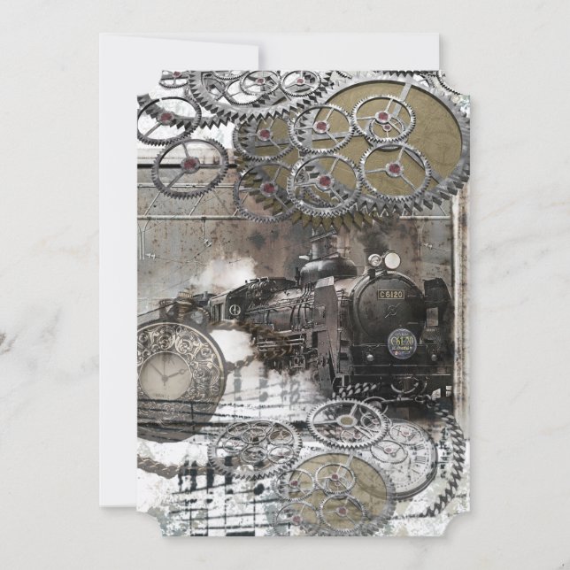 Den Steampunk motorn utrustar bröllopinbjudan Inbjudningar (Framsida)
