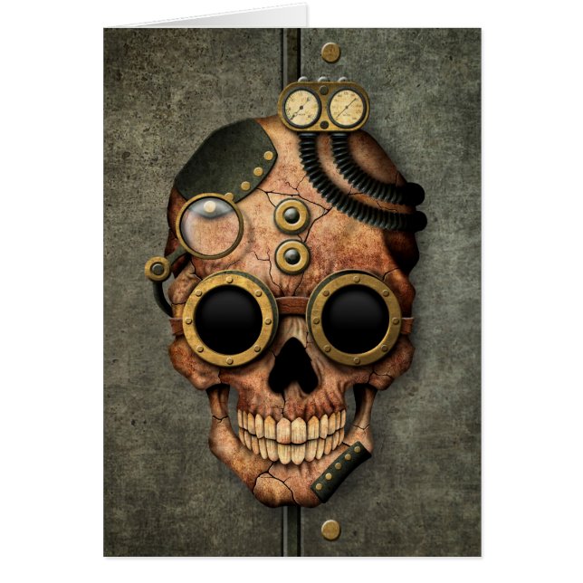 Den Steampunk skallen med Goggles - stålsätta Hälsningskort (Framsidan)