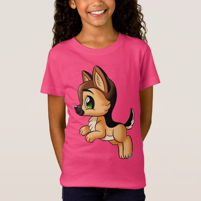 Den stilfulla flicka rufsar den tyska herdevalpen tee shirt (Framsida)