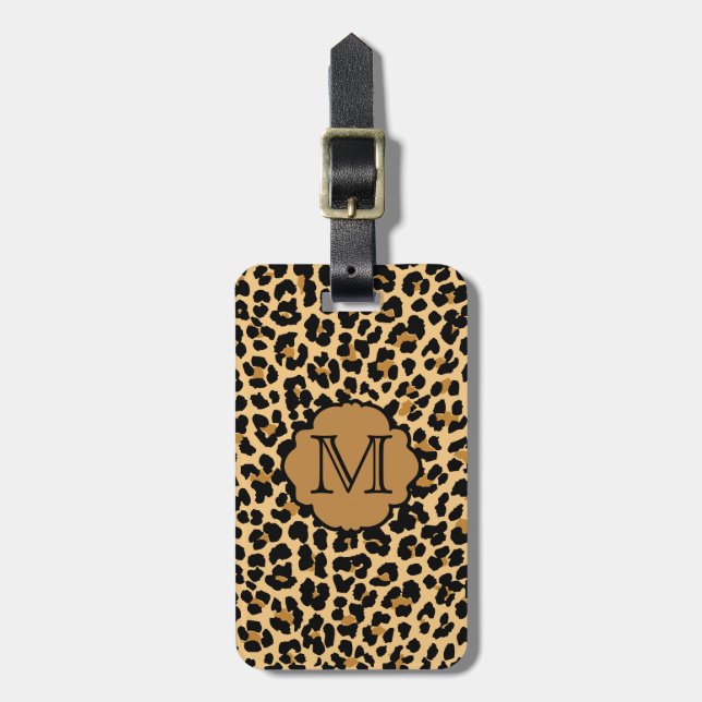Den stilfulla Leopardtryckmonogramen reser hänger Bagagebricka (Vertikal Framsida)