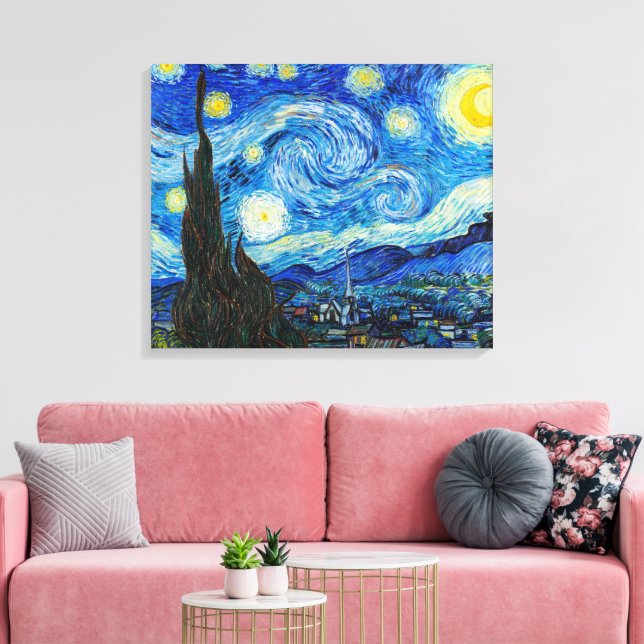 Den stjärnbeströdda natten | Van Gogh | Canvastryck (Insitu (Vardagsrum))