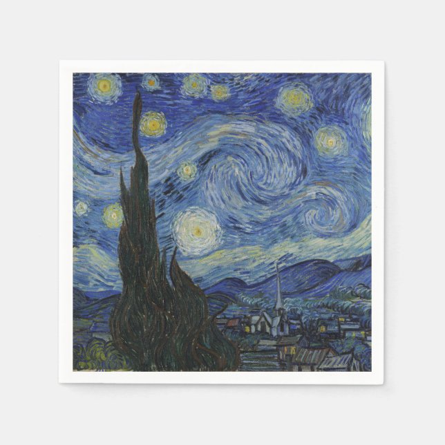 Den stjärnklara natten, oljemålning, Vincent Van G Pappersservett (Framsidan)