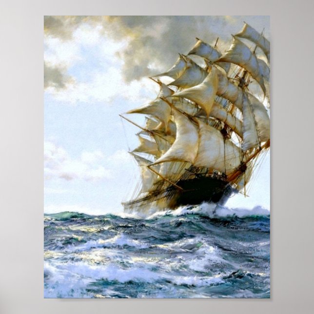 Den stolta Frakten som målas av Montague Dawson Poster (Framsidan)