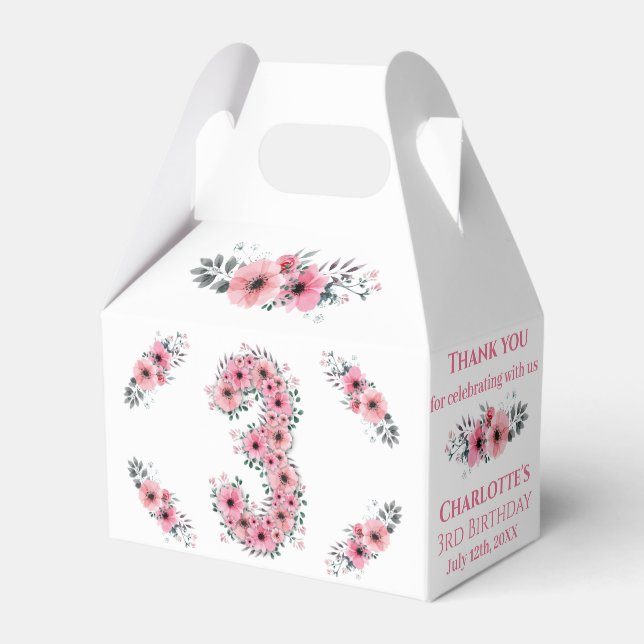 Den stora 3:e födelsedagskalans Grönt Foliage Rosa Presentaskar (Framsidan Sidan)