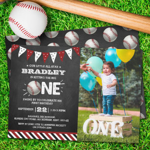 Den stora Baseball 1:a födelsedagsfoto Inbjudningar