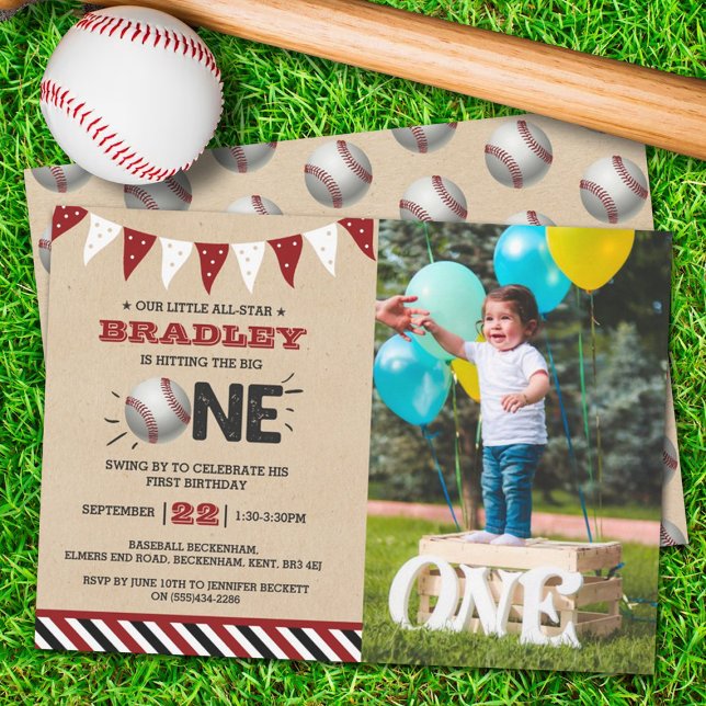 Den stora | Baseball 1:a födelsedagsfoto Inbjudningar (Skapare uppladdad)
