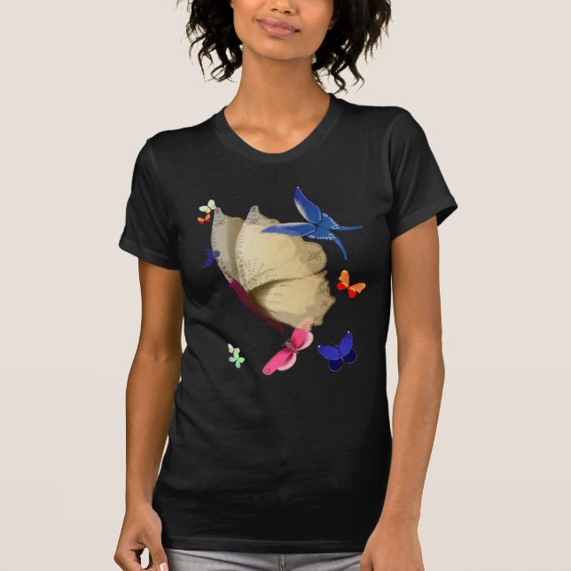 Den stora beige fjärilsT-tröja Tee Shirt (Framsida)