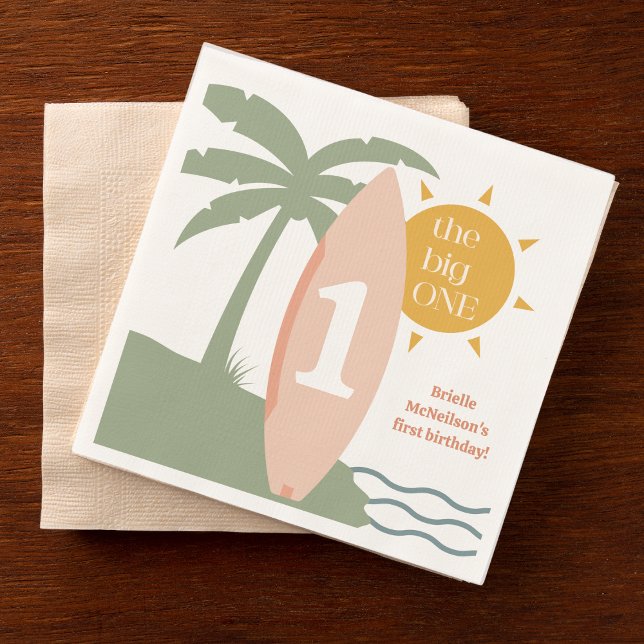 "DEN STORA ENA"-födelsedagsfesten Pappersservett ("the big one" pink girls 1st bday surfing first birthday surfboard party napkin party supplies)