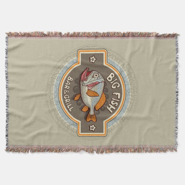 Den stora fiskpuben och grillar affischen filt (Framsidan)