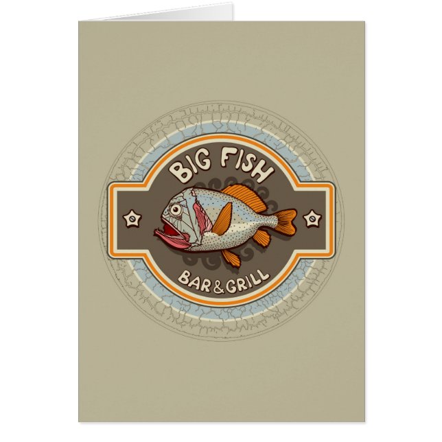 Den stora fiskpuben och grillar affischen hälsningskort (Framsidan)