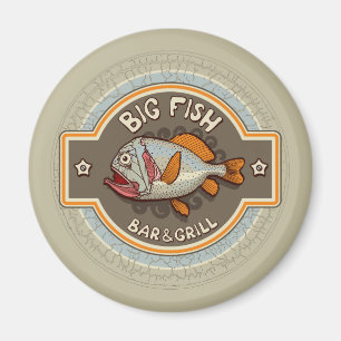 Den stora fiskpuben och grillar affischen magnet