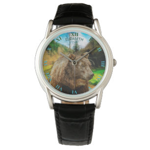Den stora Grizzlybjörnen och härliga berg landsk Armbandsur