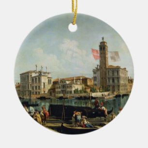Den stora kanalen och S. Geremia, Venedig (olja p Julgransprydnad Keramik