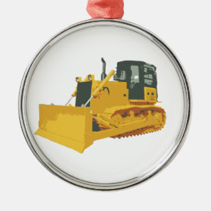 Den stora konstruktionsbulldozeren spårar på julgransprydnad metall